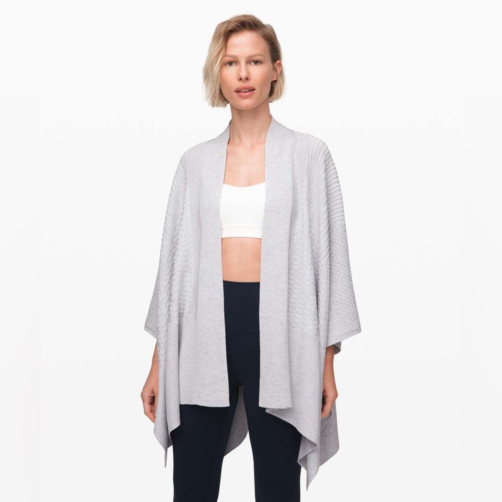 Lululemon Dream Weaver Wrap Cardigan Poncho Shawl Gray Textured Cashmere *C